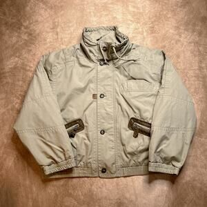 Vintage 80s Towne Limits Zip Up Bomber Jacket Quilted Lining Khaki Tan Men's M